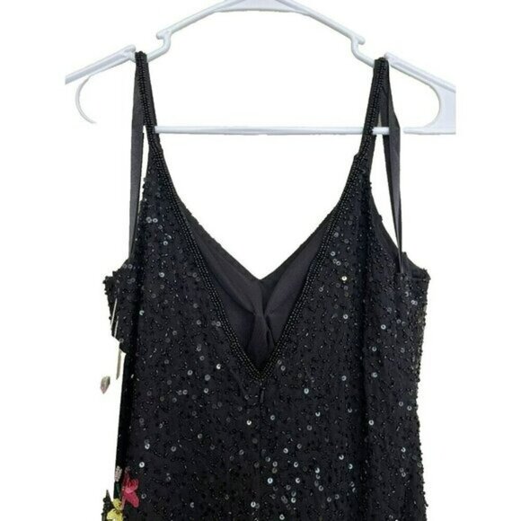 Mac Duggal $798 Black Sequins Floral Maxi Dress Formal Beaded Gown Size 4 NWT - Picture 4 of 12